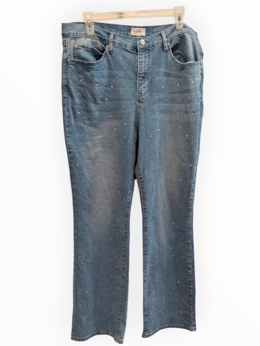 Nicole Miller Blue Wide-Leg Jeans with Crystal Studs